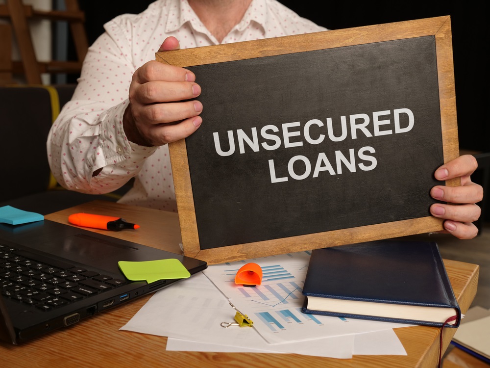 Business photo shows printed text unsecured loans