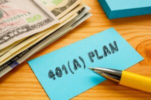 financial concept about 401 PLAN with phrase on the piece of paper